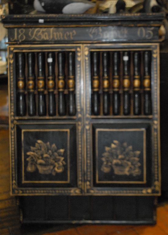 Appraisal: TH C BLACK PAINTED AND GOLD STENCILED HANGING DOUBLE DOOR