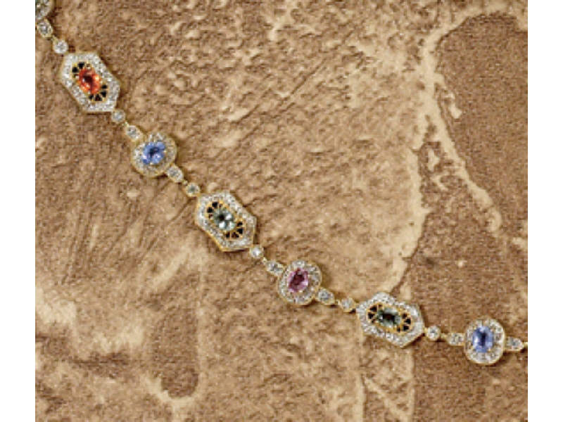 Appraisal: MULTI-COLORED SAPPHIRES AND DIAMOND BRACELET k yellow gold bracelet set