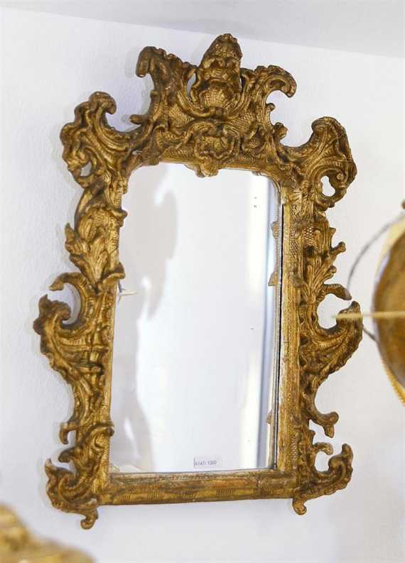 Appraisal: SMALL MIRROR Louis XV South Germany th century Pierced carved