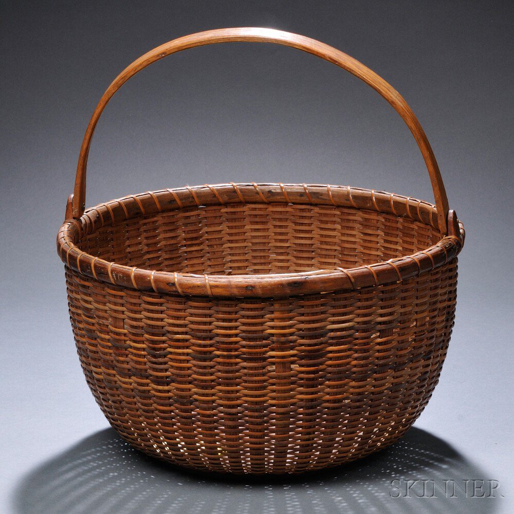 Appraisal: Large Round Swing-handle Nantucket Basket possibly made by Charles B