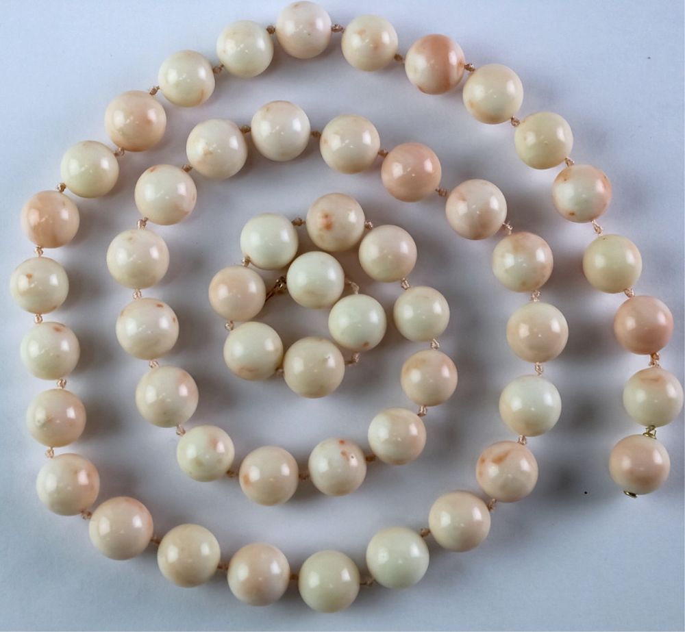 Appraisal: Natural Angel Skin Coral mm Necklace g Vintage coral bead