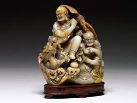 Appraisal: CARVED SEALSTONE LOHAN GROUP Finely carved and very intricately detailed