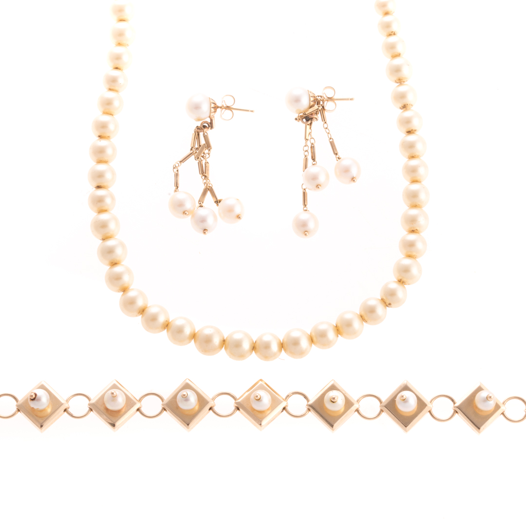 Appraisal: An Assortment in Pearl Jewelry in Gold K yellow gold