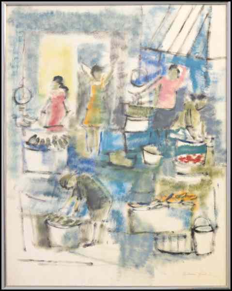 Appraisal: HILDA RUBENSTEIN TH CENTURY MARKET SCENE Watercolor signed ''x ''