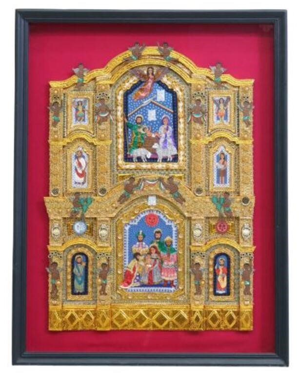 Appraisal: Framed mixed media Nativity scene signed Pedro Ortega Pedro Ortega