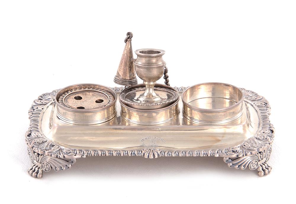 Appraisal: Regency sterling presentation ink stand Eames Barnard London dated gadroon