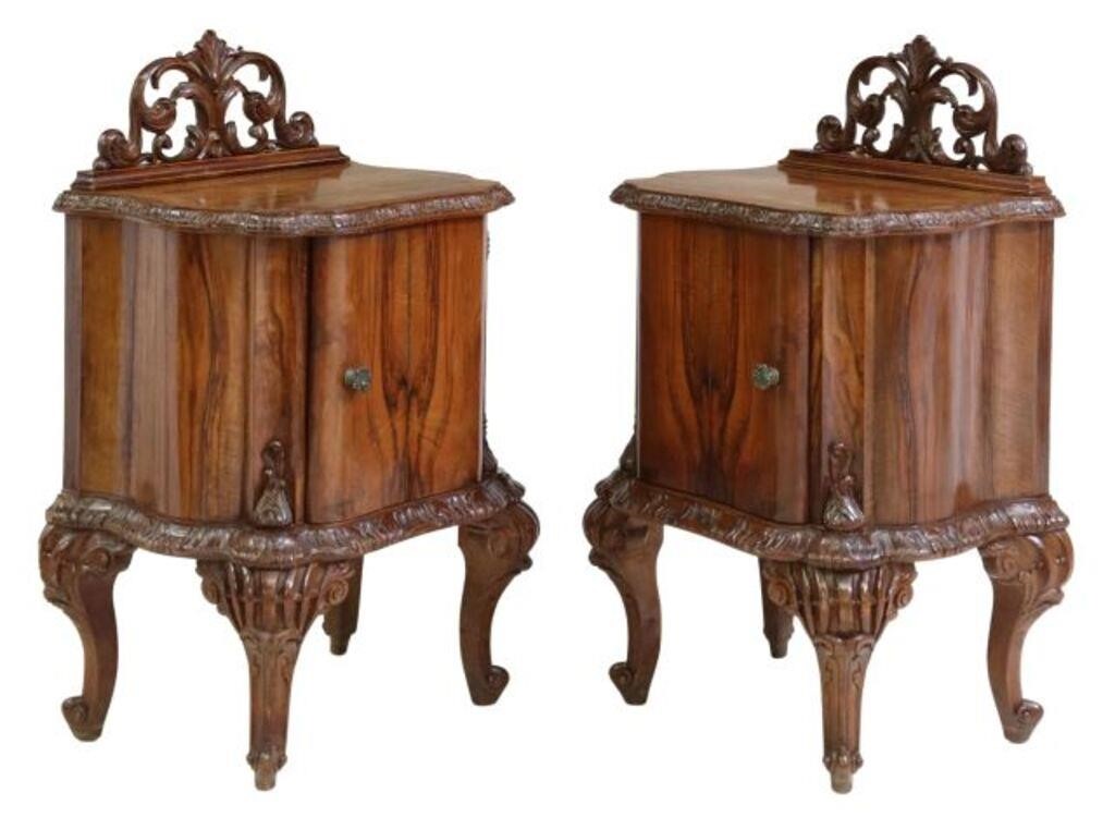 Appraisal: pair Italian figured walnut bedside cabinets early th c having