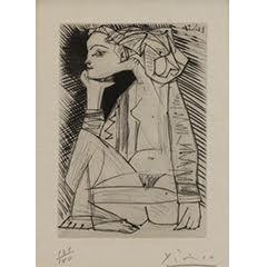 Appraisal: PICASSO Pablo Etching Drypoint Femme Assise en Tailleur Genevi ve