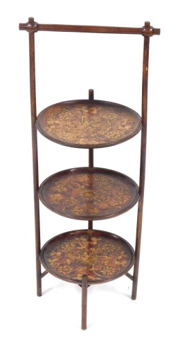 Appraisal: An early thC beech and pokerwork three tier cake stand