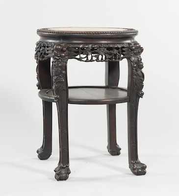 Appraisal: A Medium Carved Wood and Marble Table Chinese The top