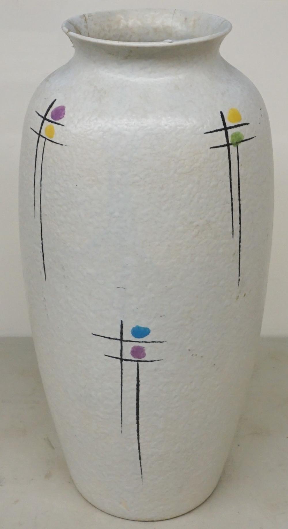 Appraisal: WEST GERMAN MID-CENTURY DECORATED POTTERY VASE REPAIRED H IN CM