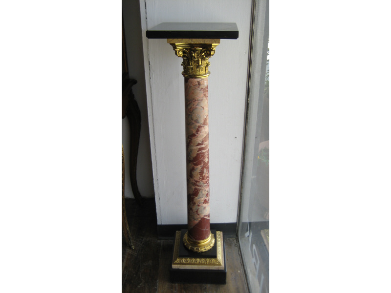 Appraisal: CONTINENTAL MARBLE AND GILT BRONZE PEDESTAL With ebonized square top