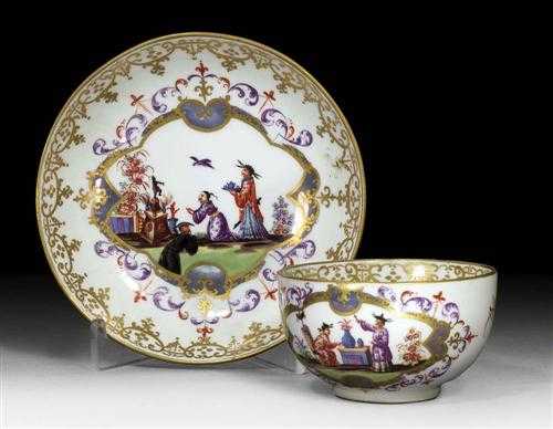 Appraisal: CHINOISERIE DECORATED CUP AND SAUCER Meissen circa - Each piece