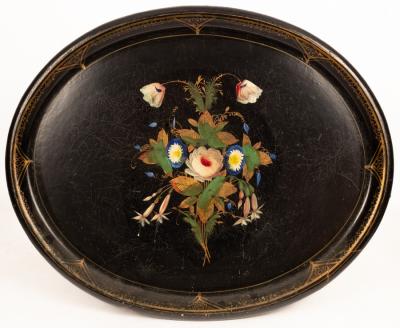 Appraisal: A Victorian oval papier-m ch tray painted a bouquet of