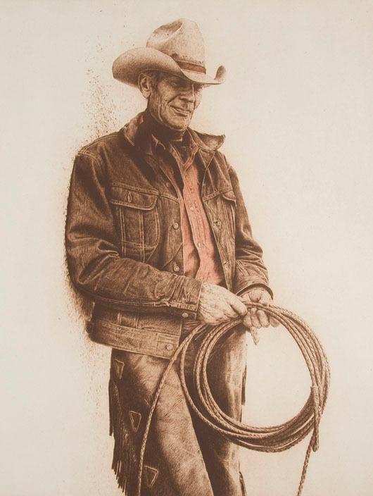 Appraisal: James BamaUntitled Cowboy Soft ground etching printed in colors signed