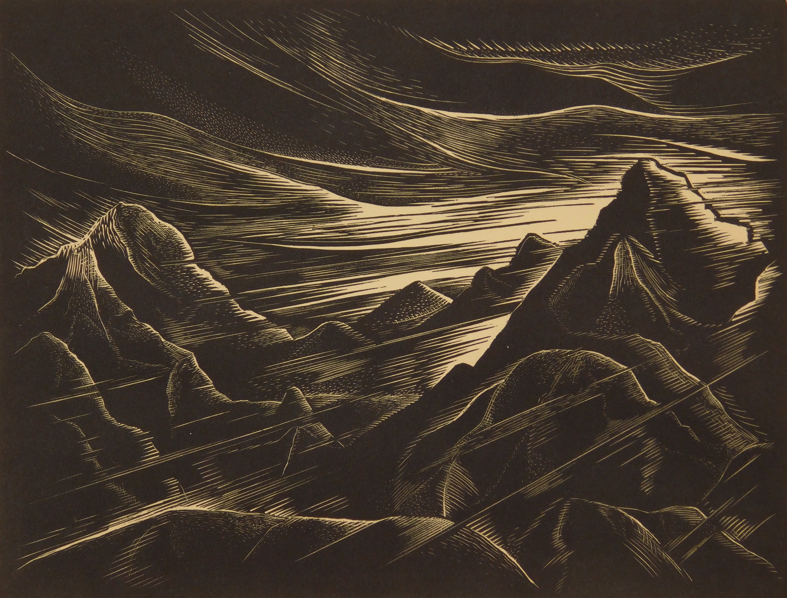 Appraisal: John P Heins - ''Sunrise''- wood engraving ca signed and