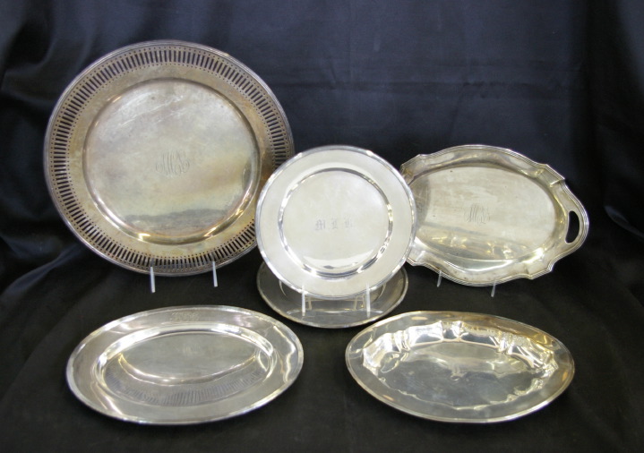 Appraisal: Group of Six Sterling Silver Serving Trays including a large