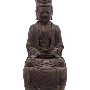 Appraisal: A Chinese Carved Wood Seated Buddha Figure Height inches Property