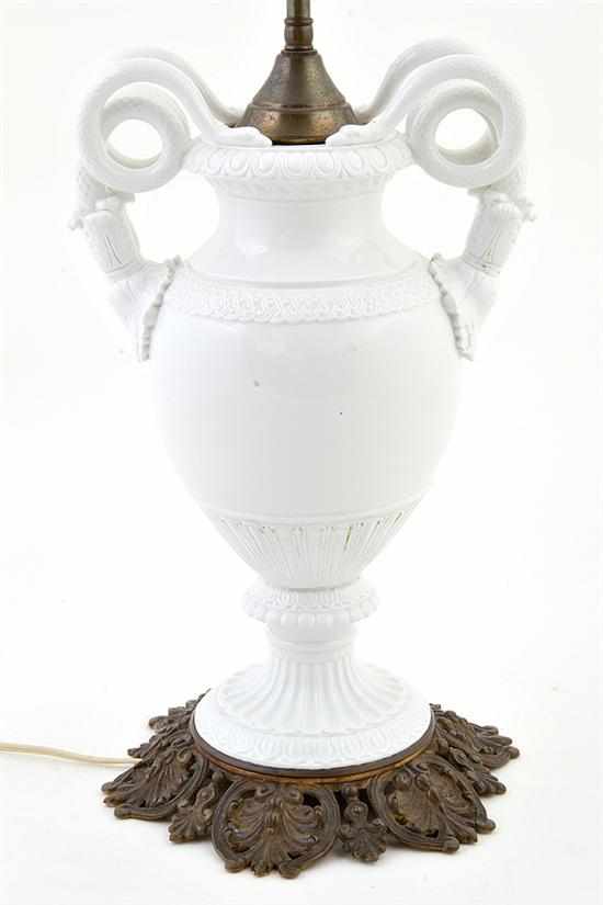 Appraisal: Meissen porcelain urn converted to lamp th century Classical form