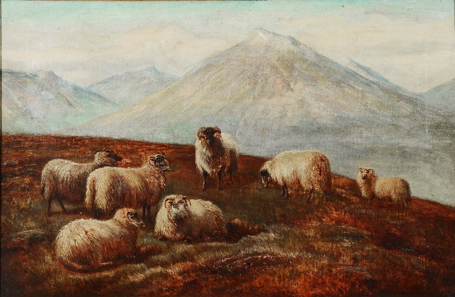 Appraisal: CHARLES JONES - Mountain landscape with sheep signed with monogram