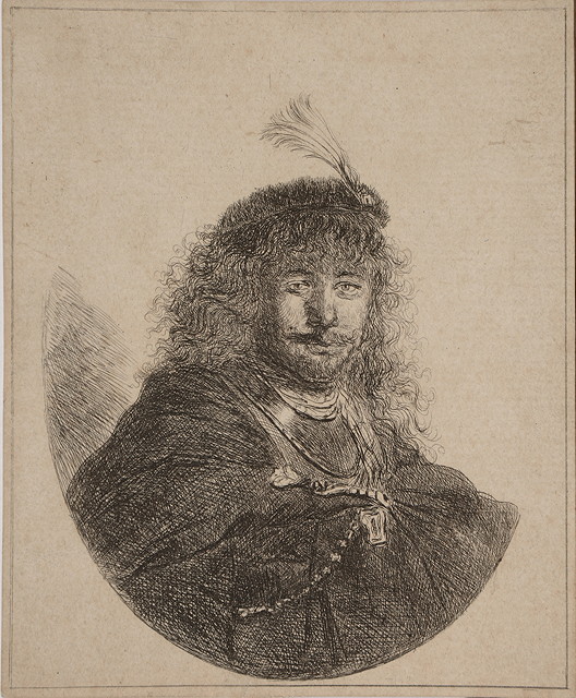 Appraisal: AFTER REMBRANDTSelf portrait with plumed cap and lowered sabre etching