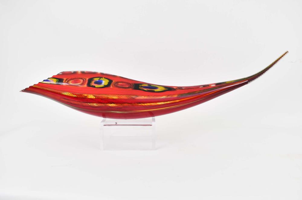 Appraisal: AFRO CELOTTO ITALIAN B Lodato Signed Cane decorated red-glass fish-form