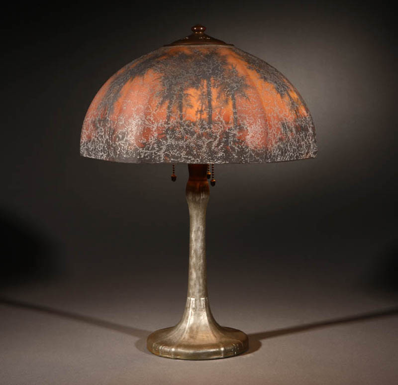 Appraisal: A Handel palm tree chipped glass lamp A Handel palm