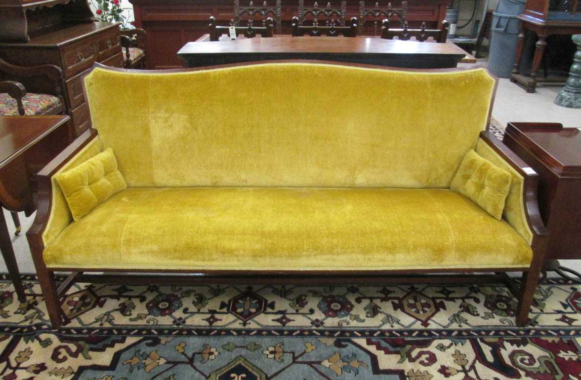 Appraisal: FEDERAL STYLE UPHOLSTERED MAHOGANY SOFA early th century gold upholstery