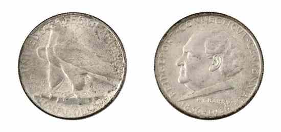 Appraisal: Two U S Connecticut Commemorative Silver Half Dollars comprising Tercentenary