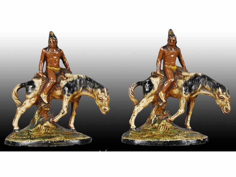 Appraisal: Indian Brave on Horseback Cast Iron Bookends Description '' T