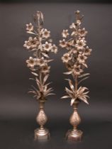 Appraisal: A Pair of Silver Plate Altar Vases C Early th