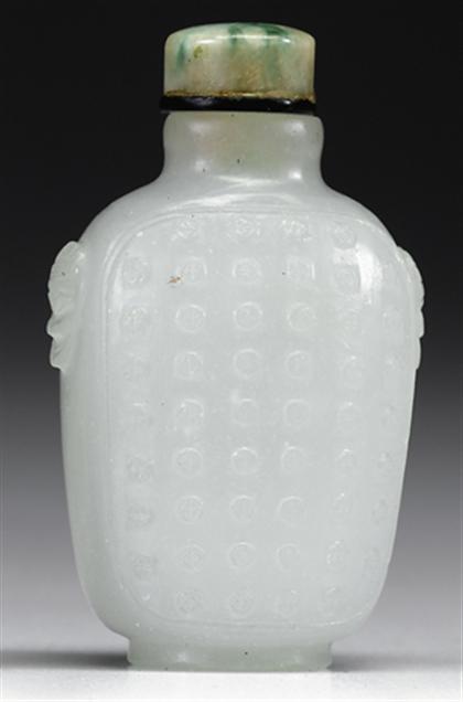 Appraisal: Chinese simulated jade glass snuff bottle th century Well hollowed