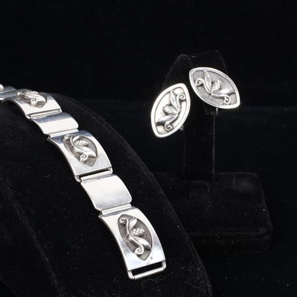 Appraisal: Georg Jensen pc Sterling Silver Bracelet Clip on Earrings