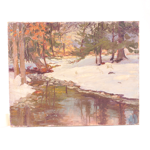 Appraisal: Paul Wesley Arndt American - winter forest with stream oil