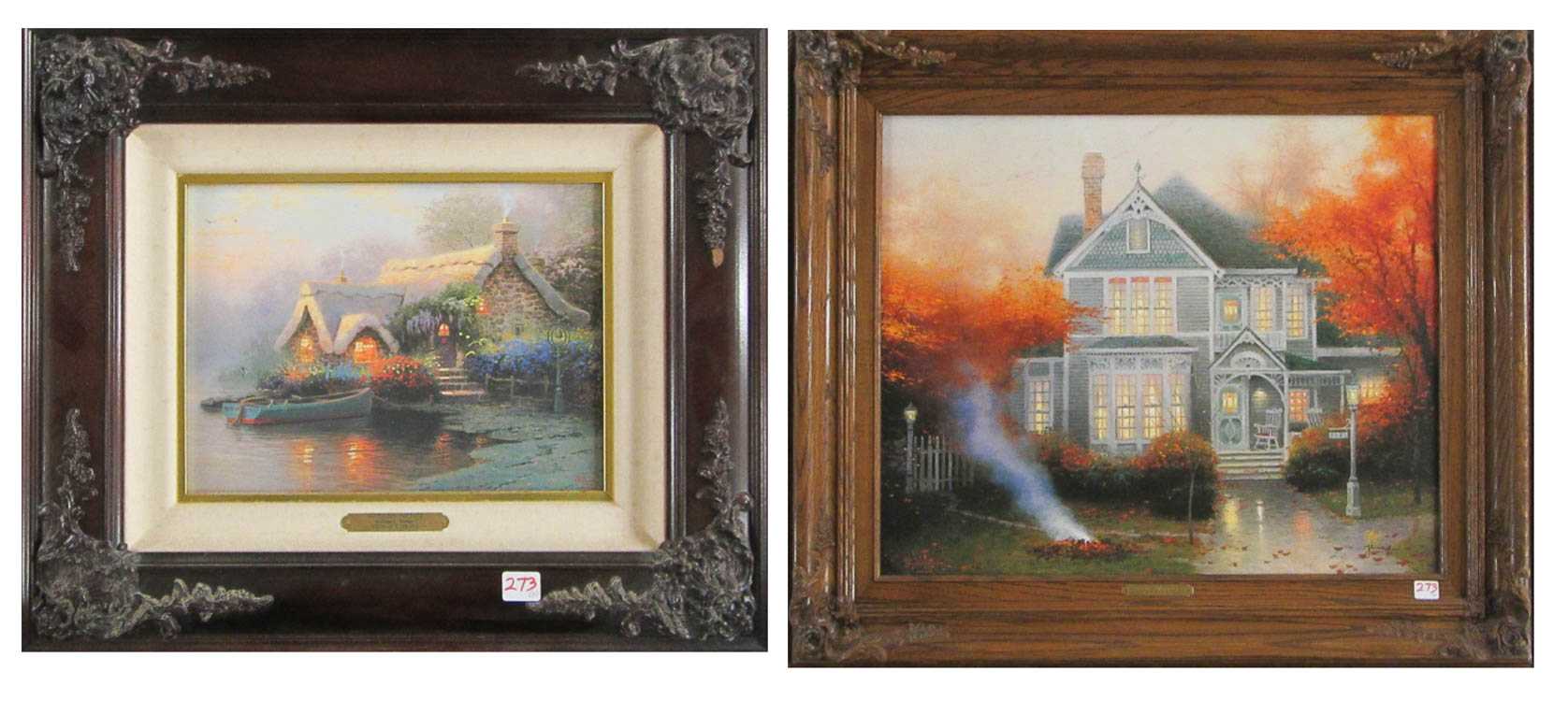 Appraisal: THOMAS KINKADE TWO EMBELLISHED OFFSET LITHOGRAPHS ON CANVAS United States