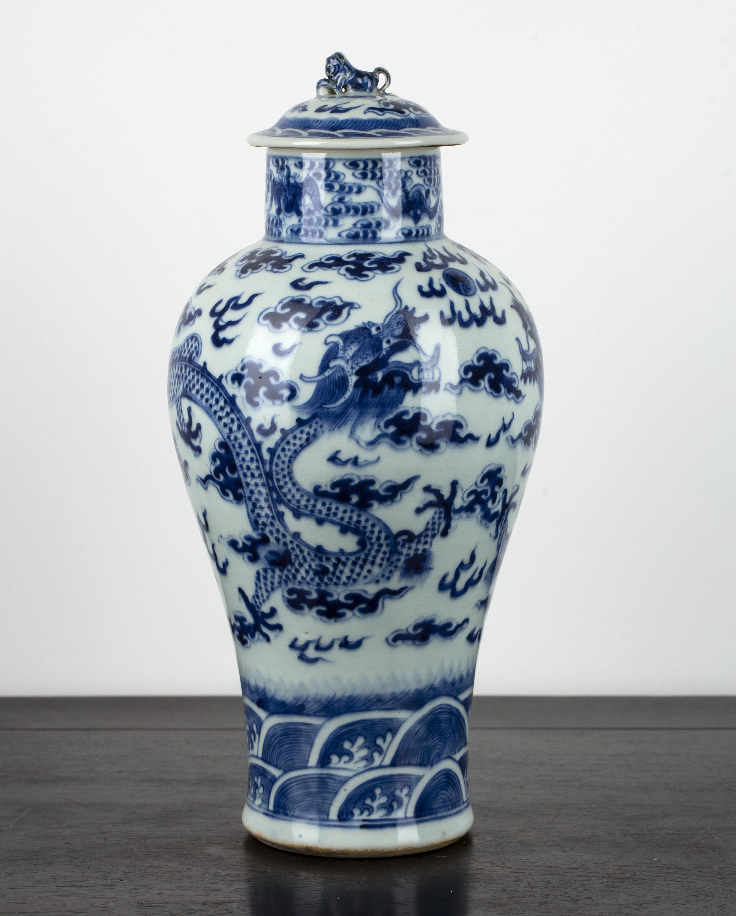 Appraisal: Blue and white porcelain vase and coverChinese th Century painted