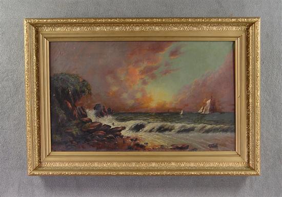 Appraisal: Oil on Canvas Seacoast Scene th Century Rocks breaking surf