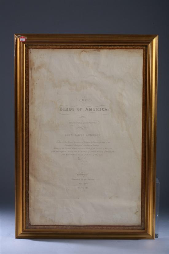 Appraisal: TITLE PAGE FROM JOHN JAMES AUDUBON THE BIRDS OF AMERICA