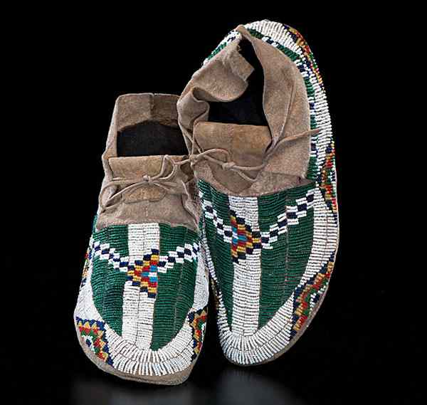 Appraisal: Sioux Beaded Hide Moccasins sinew-sewn on possibly buffalo using bead