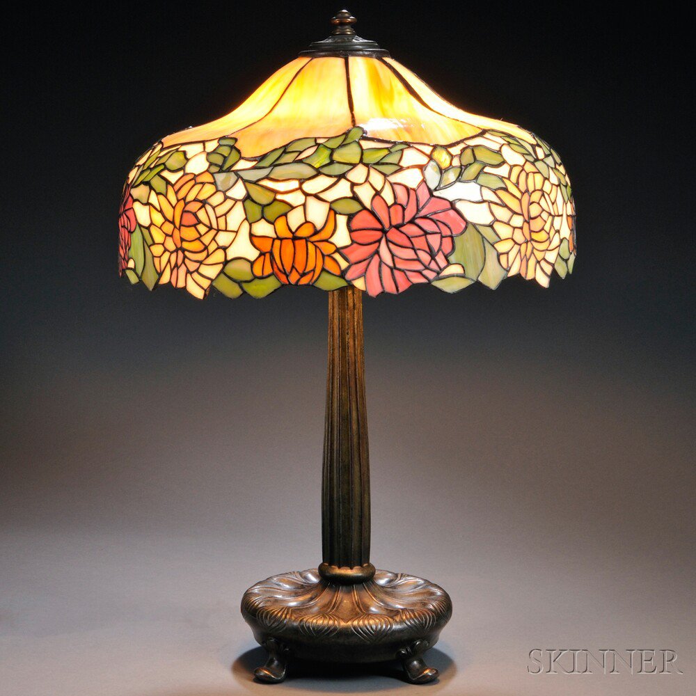 Appraisal: Mosaic Glass Chrysanthemum Lamp Attributed to Wilkinson Art glass metal