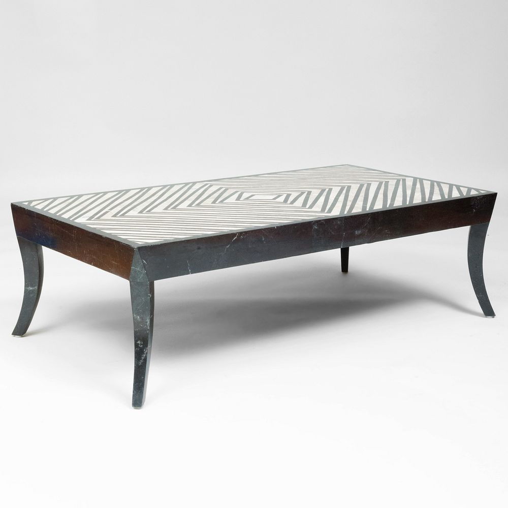 Appraisal: Large Marble Geometric Inlaid Low Table x ft in x