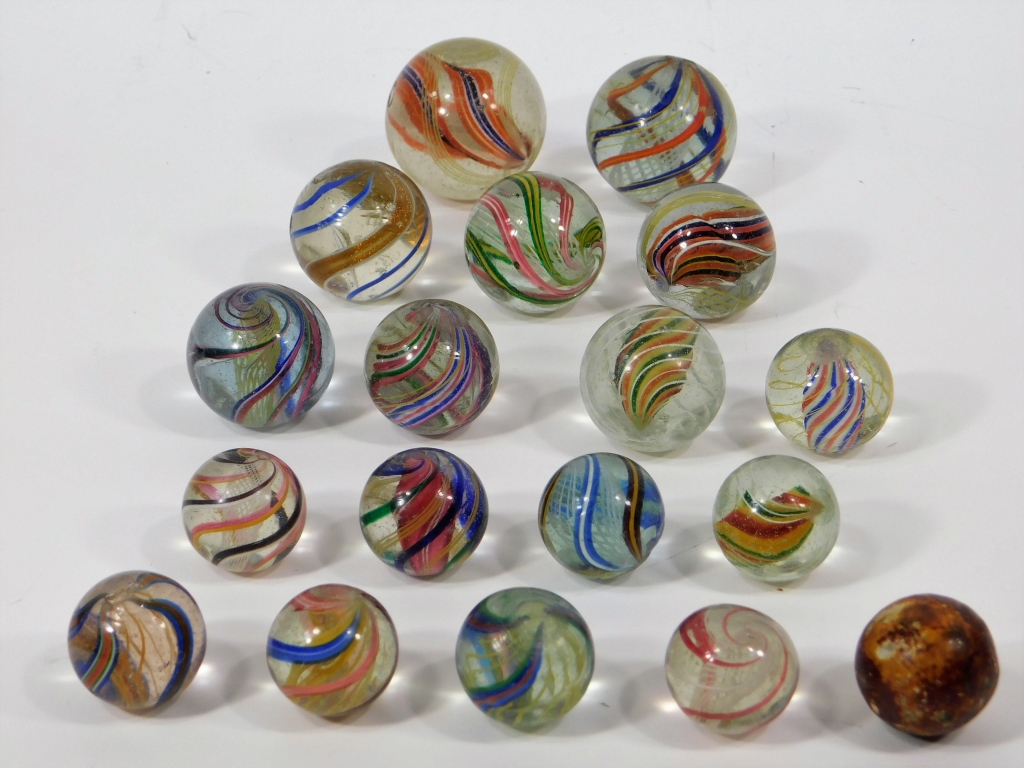 Appraisal: PC ANTIQUE LUTZ LATTICINO SWIRL GLASS MARBLES German Early th