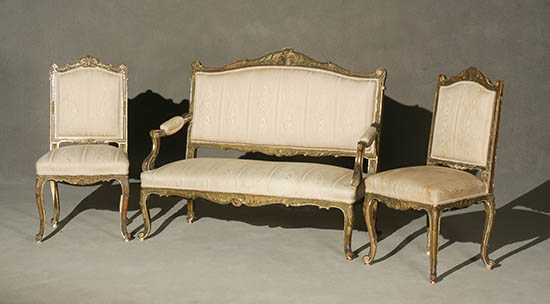 Appraisal: Louis XV Style Giltwood Small Canap and a Pair of