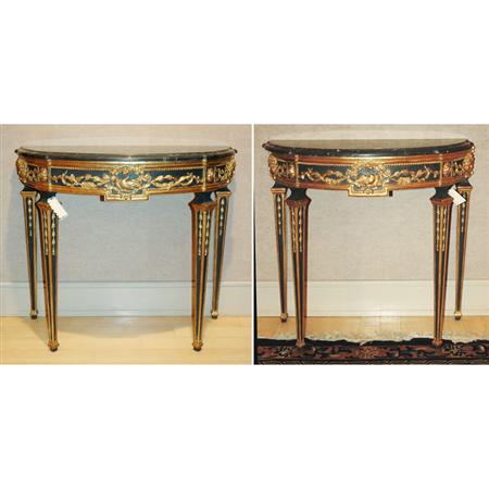 Appraisal: Pair of Neoclassical Style Marble Top Parcel Gilt and Painted