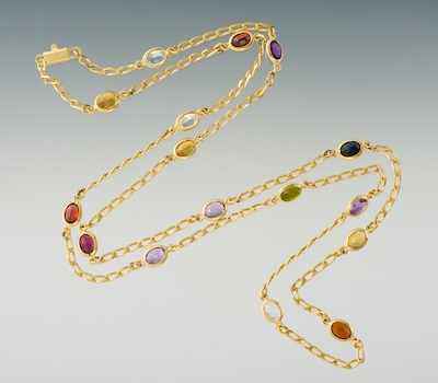 Appraisal: A Long Gold and Gemstone Chain Necklace k yellow gold