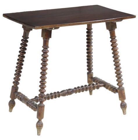 Appraisal: Spanish Baroque style walnut side table th c rectangular top