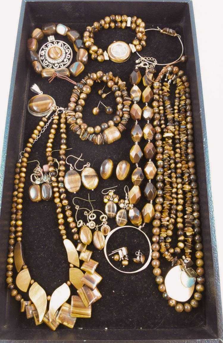 Appraisal: THIRTY-TWO ARTICLES OF TIGER'S EYE JEWELRY including six necklaces three