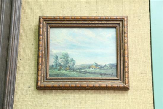 Appraisal: LANDSCAPE Oil on artist board of a farm house ''Ahbaugh''