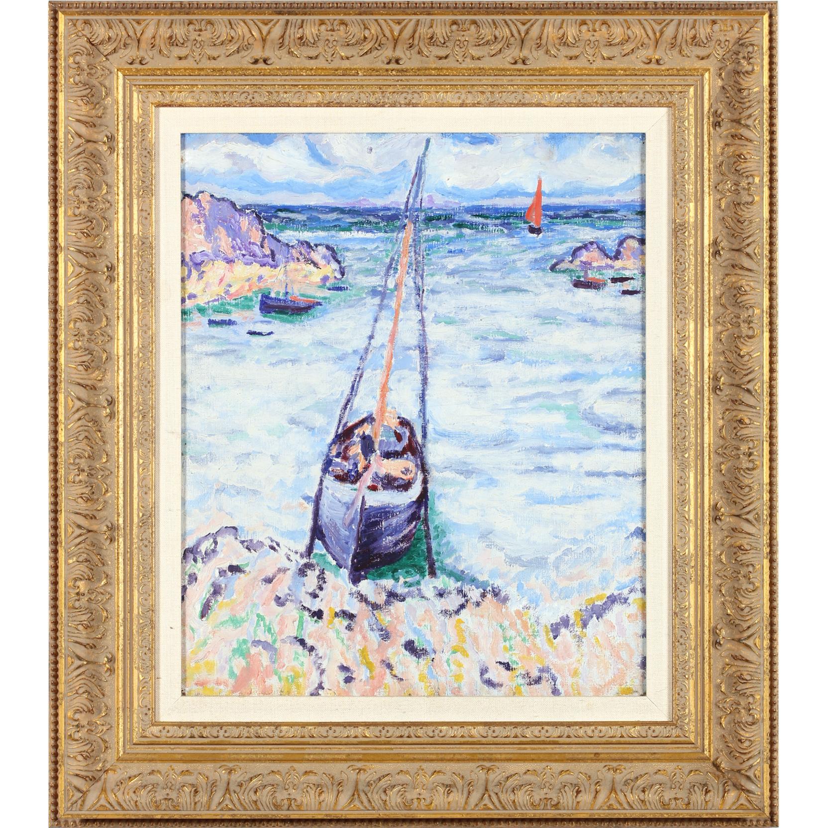 Appraisal: Fauvist Harbor Scene oil on canvas unsigned illegibly inscribed on