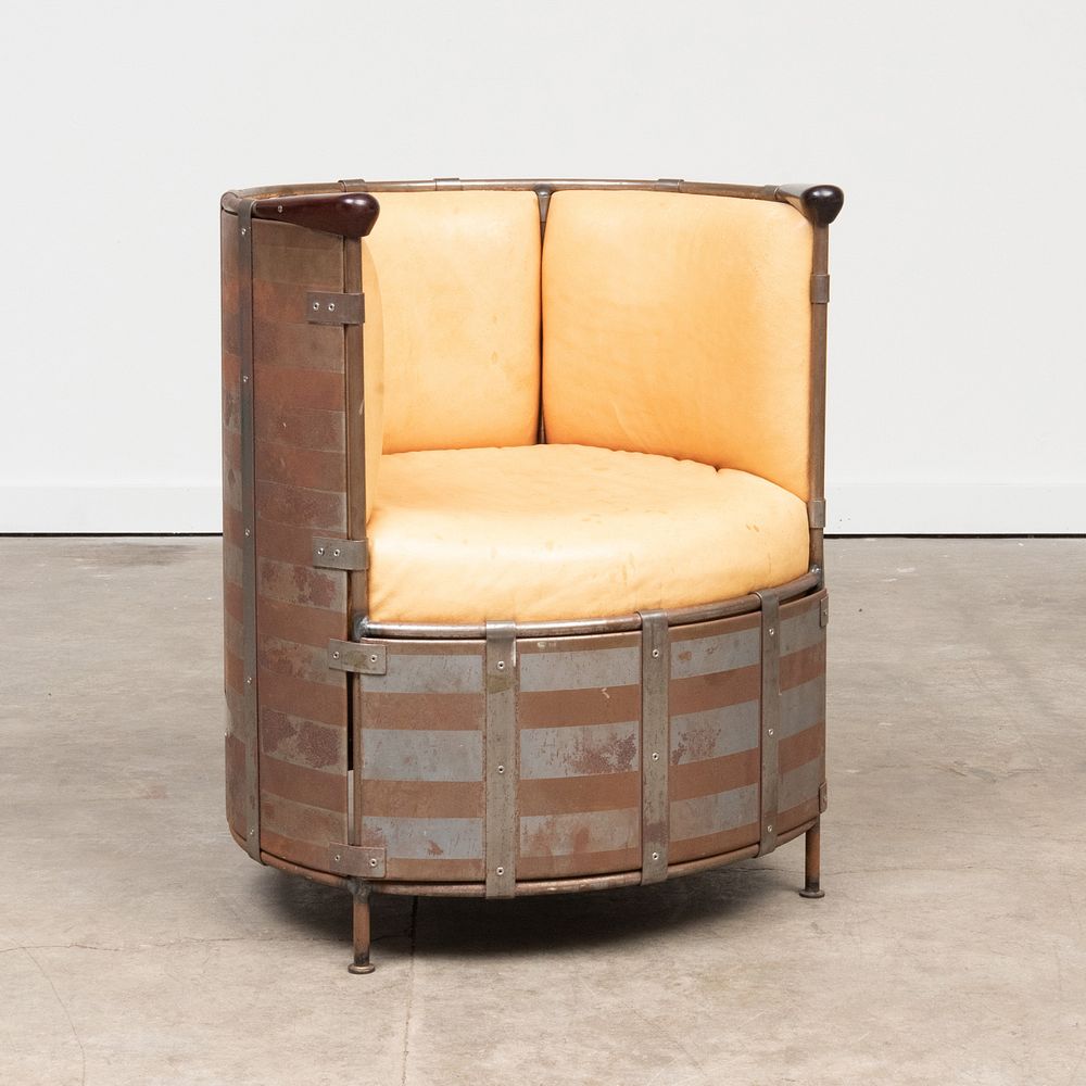 Appraisal: Mats Theselius Mixed Metal and Moose Hide 'Algskinnsfatolj' Chair for